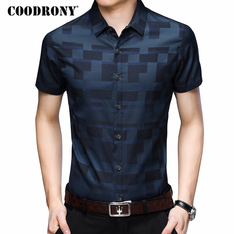 Men's Short Sleeve Casual Slim Fit Plaid Shirt