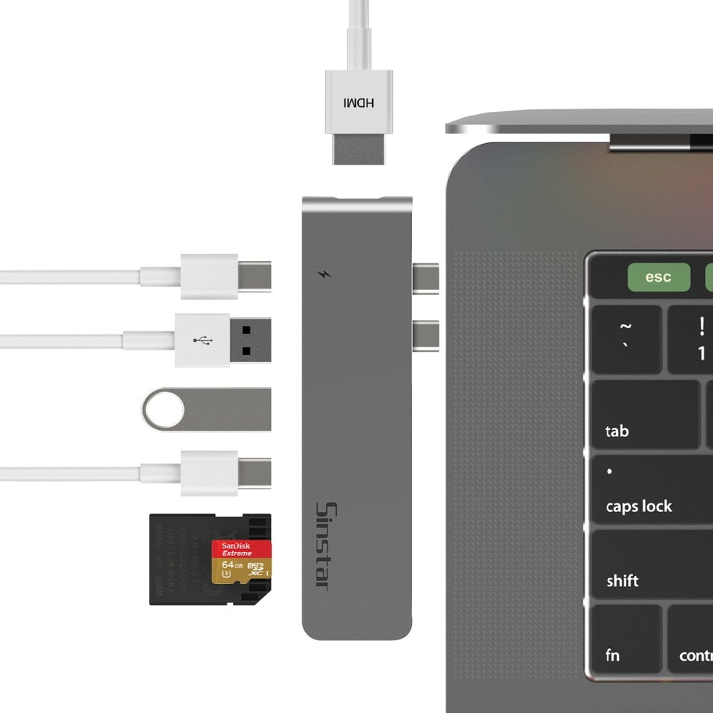 Type-C to HDMI / USB / Ethernet / SD TF Card Electronics Hub Adapter