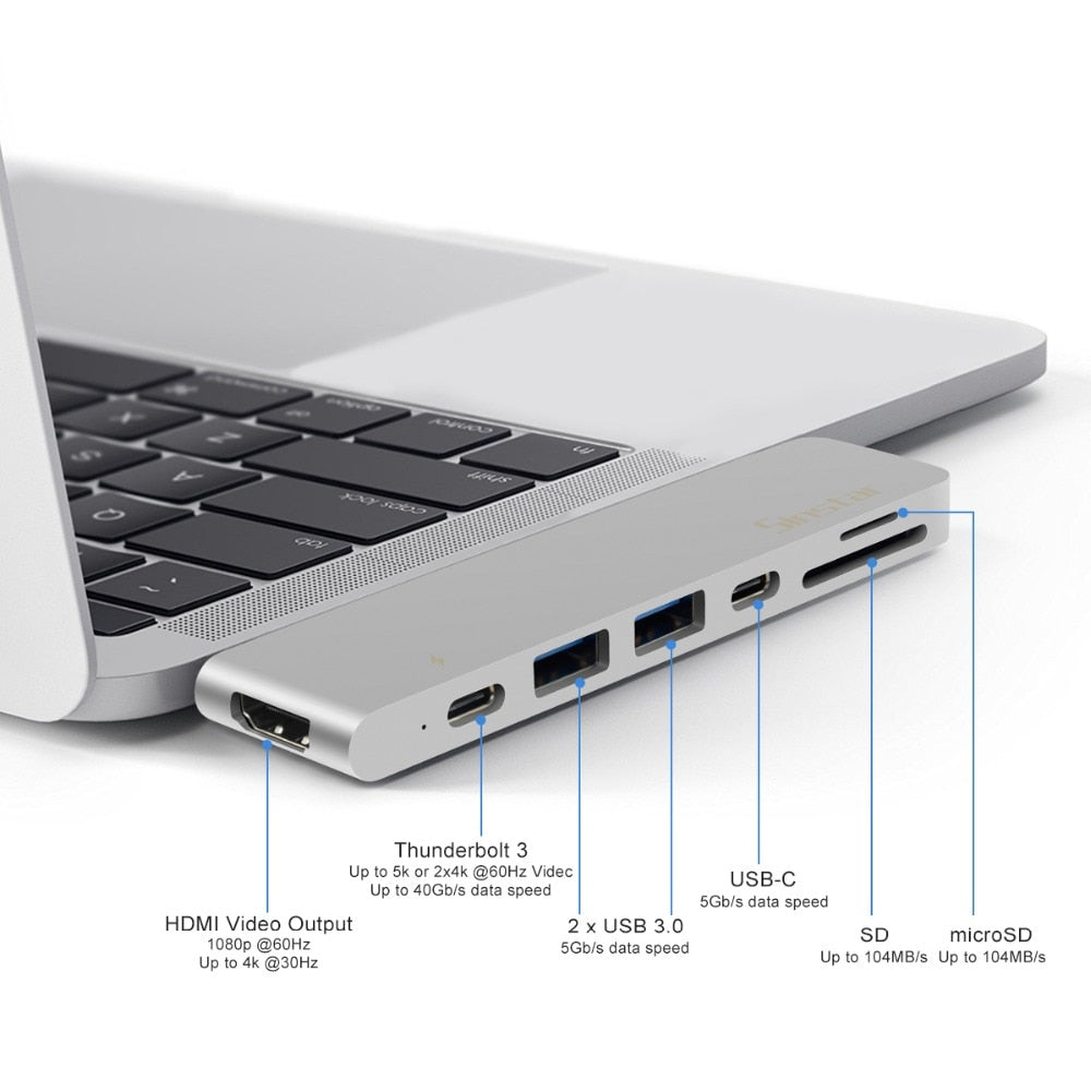 Type-C to HDMI / USB / Ethernet / SD TF Card Electronics Hub Adapter