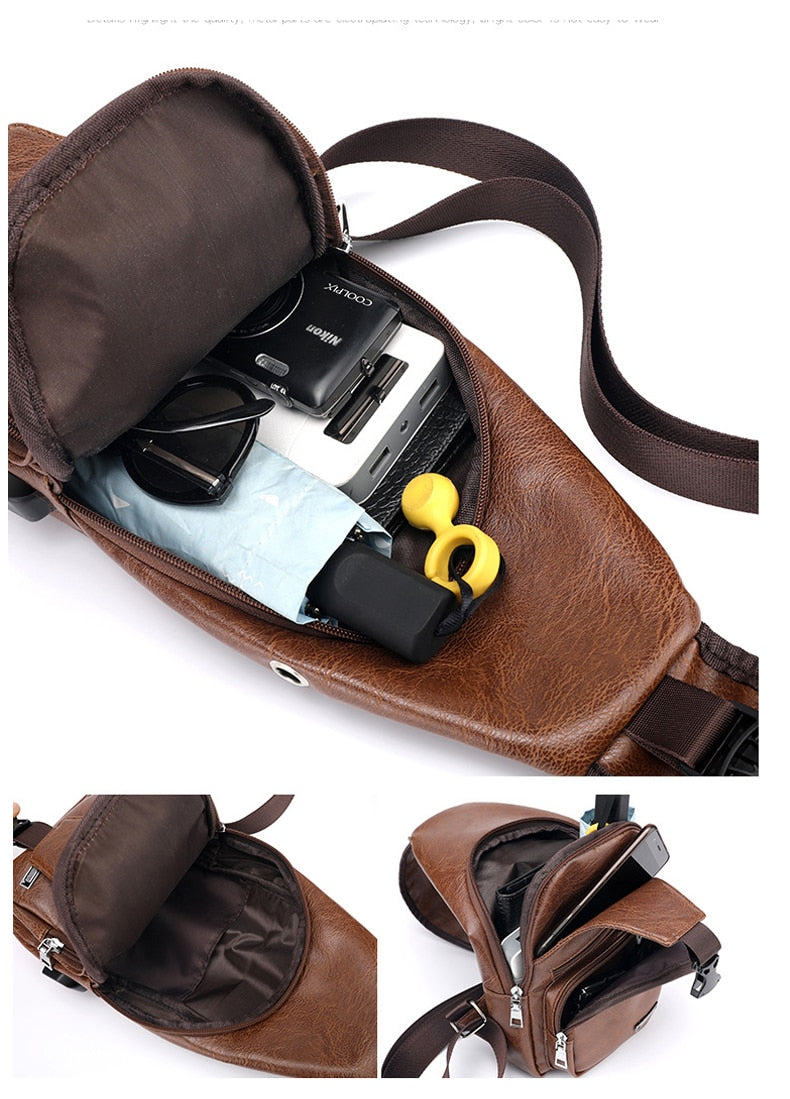 Men's Crossbody USB Charging Messenger Travel Bag