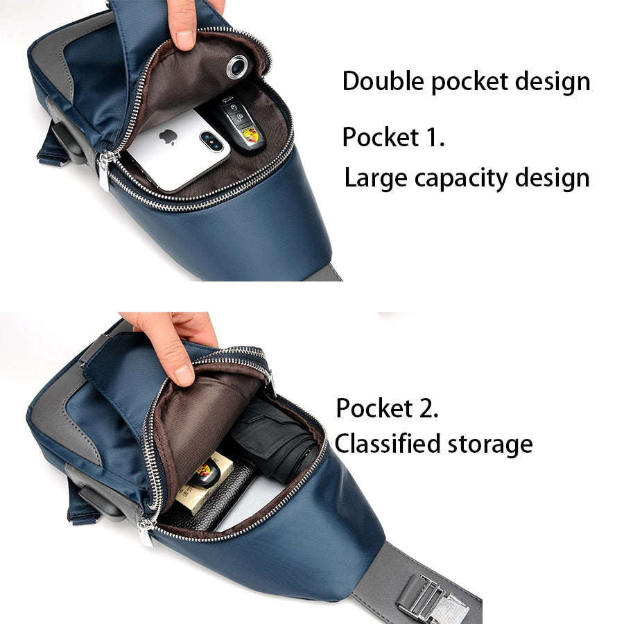 Men's Business Oxford USB Charging Crossbody Messenger Bag