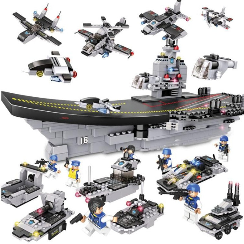 8-in-1 Battle Commander Aircraft Carrier Building Blocks Set - 751 Pieces