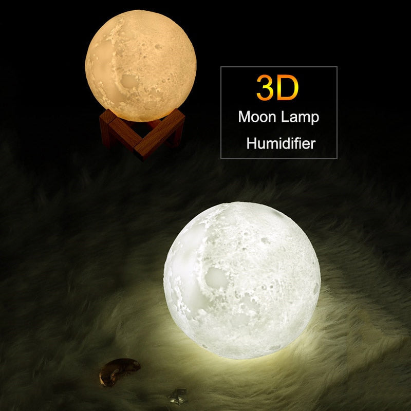 Ultrasonic USB 3D LED Moon Lamp 880mL Air Humidifier