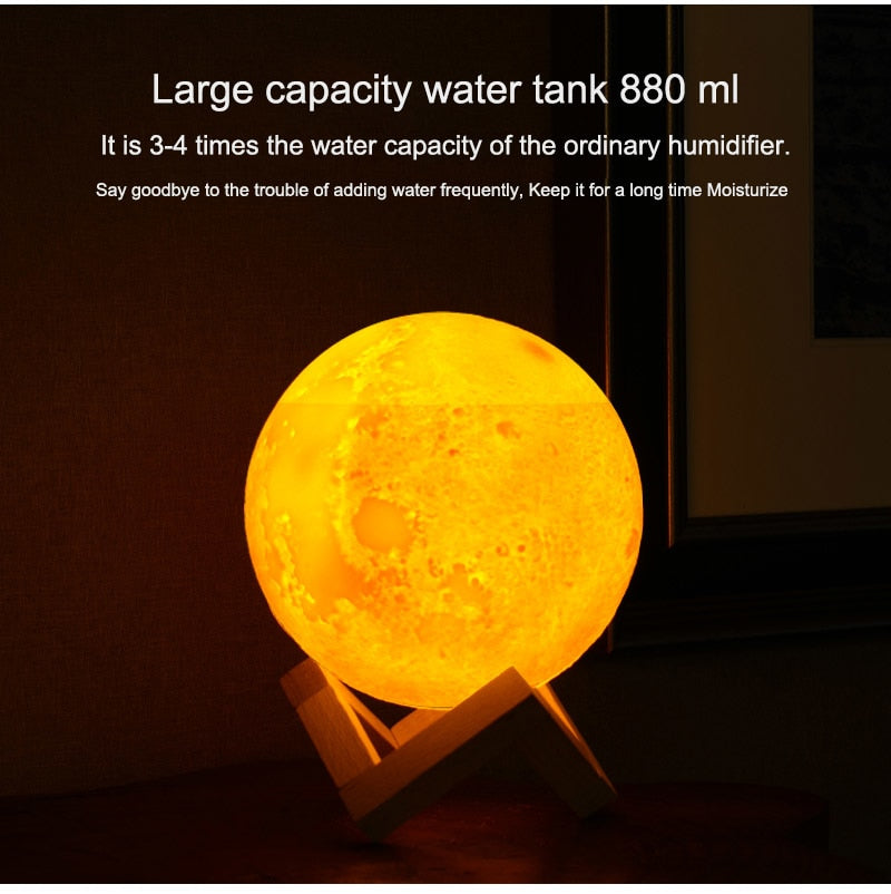 Ultrasonic USB 3D LED Moon Lamp 880mL Air Humidifier