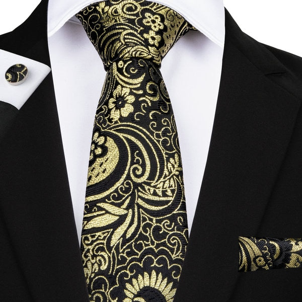 Men's Silk Paisley Tie Hanky and Cufflinks Set