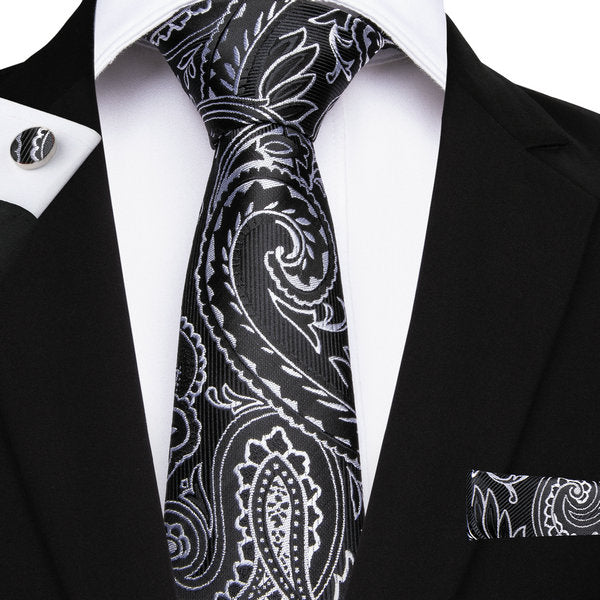 Men's Silk Paisley Tie Hanky and Cufflinks Set