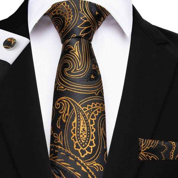 Men's Silk Paisley Tie Hanky and Cufflinks Set