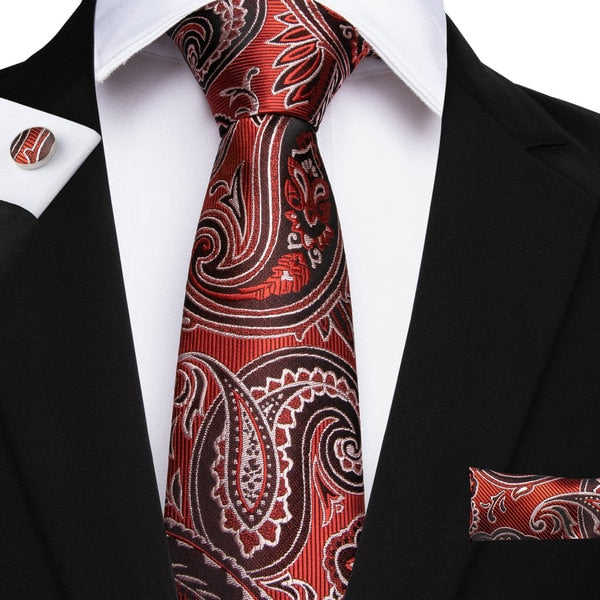 Men's Silk Paisley Tie Hanky and Cufflinks Set