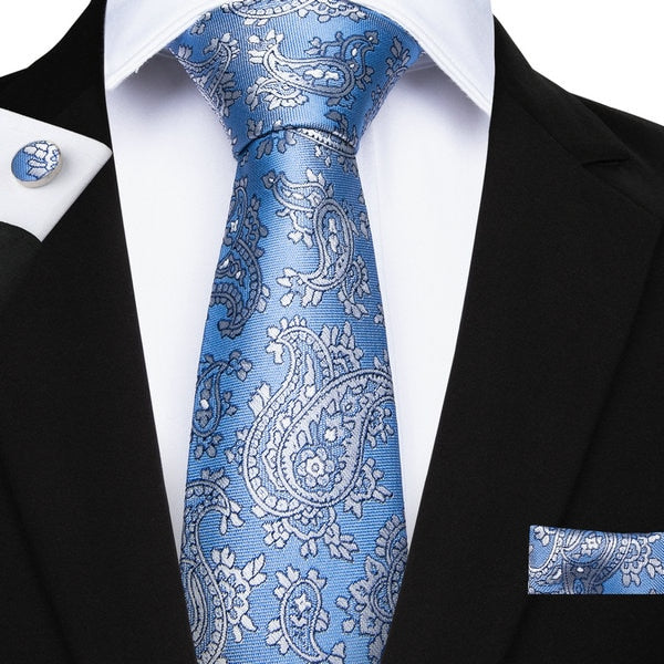 Men's Silk Paisley Tie Hanky and Cufflinks Set