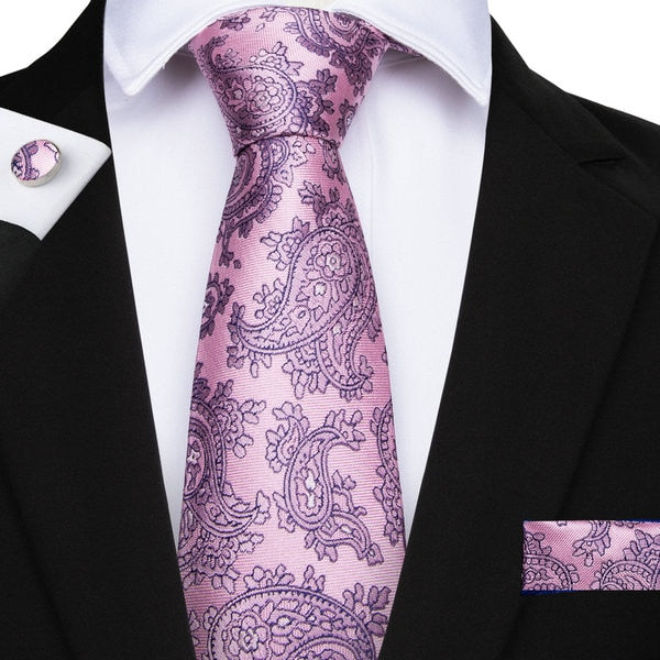 Men's Silk Paisley Tie Hanky and Cufflinks Set