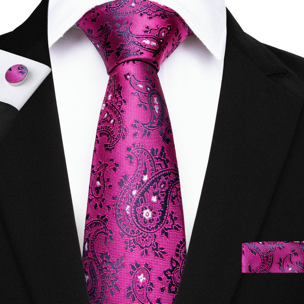 Men's Silk Paisley Tie Hanky and Cufflinks Set