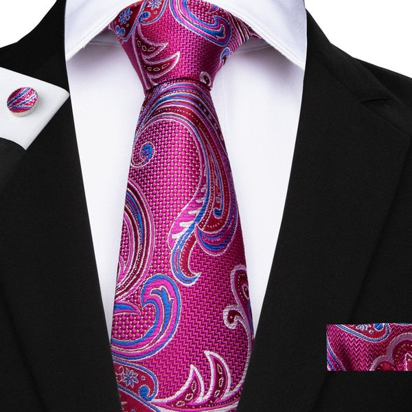 Men's Silk Paisley Tie Hanky and Cufflinks Set