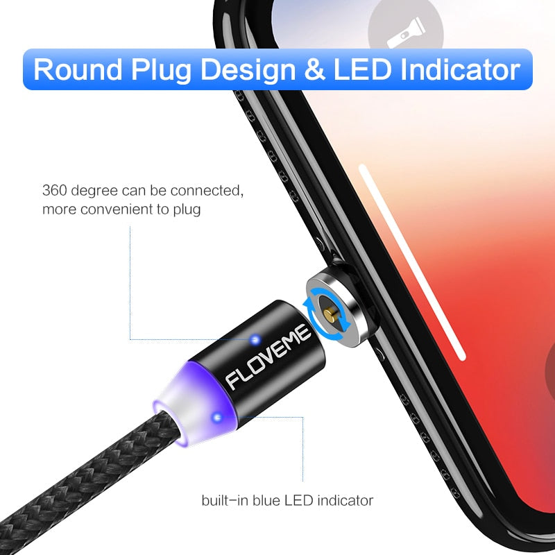 360° Magnetic LED Charging Cable for Android and iPhones