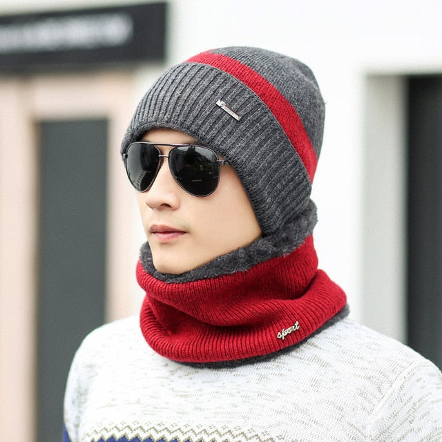 Unisex Knitted Full Face Coverage Fleece Lined Beanie and Scarf