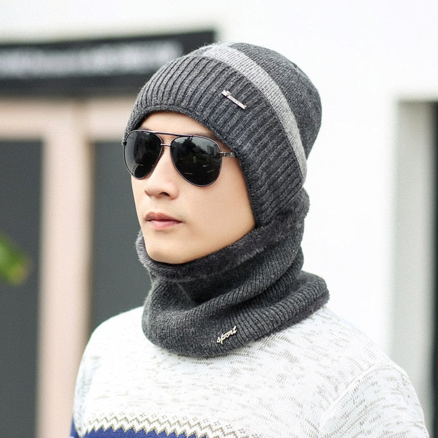 Unisex Knitted Full Face Coverage Fleece Lined Beanie and Scarf