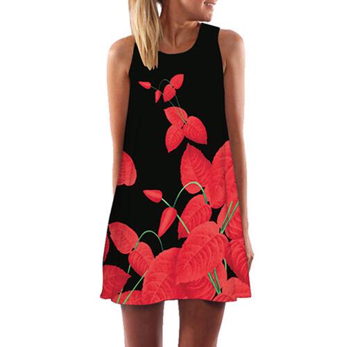 Women's Sleeveless Floral Print Chiffon Summer Dress