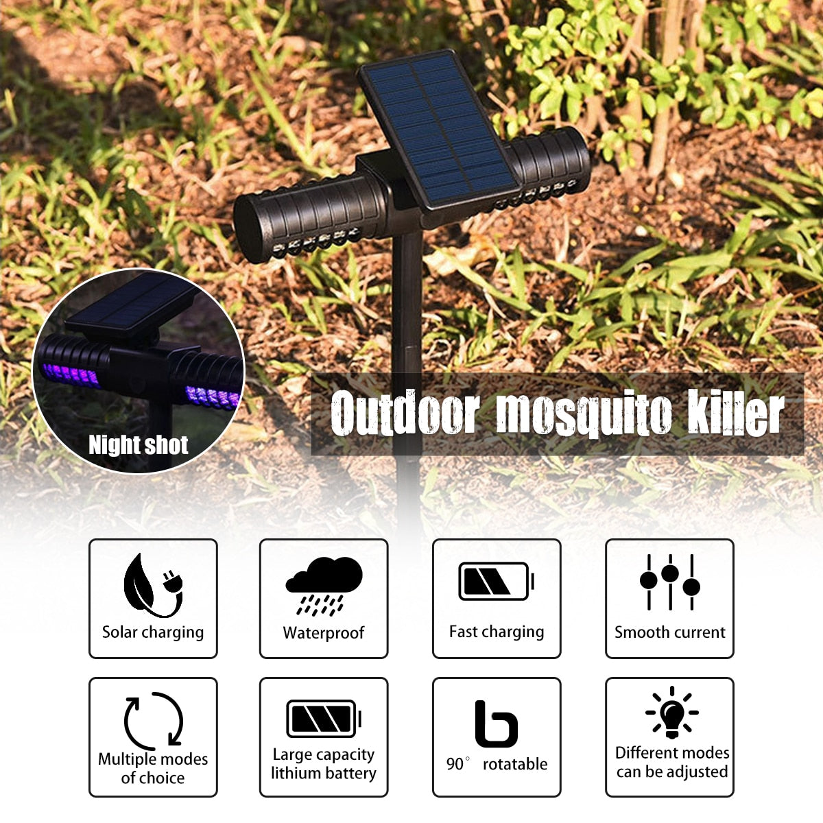 Automatic Solar Powered Waterproof UV LED Mosquito Zapper