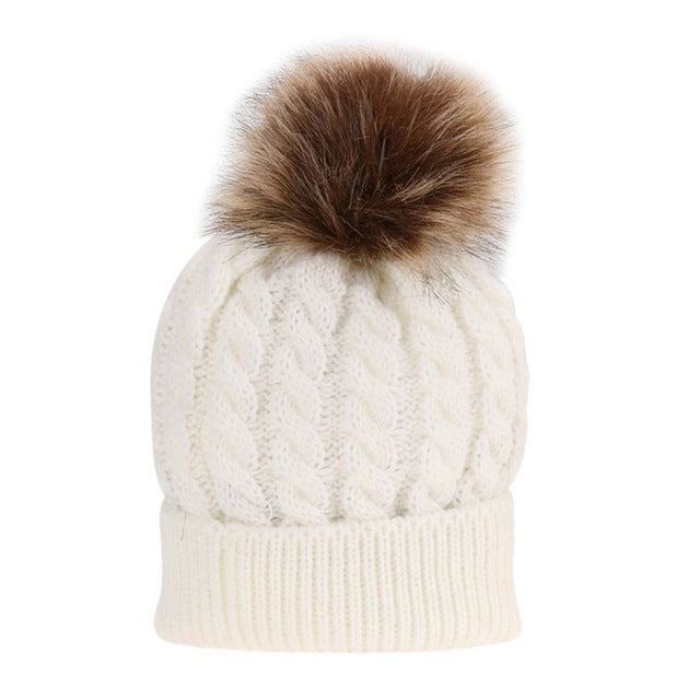 Mom And Baby Cotton Knitted Hat with Pompom