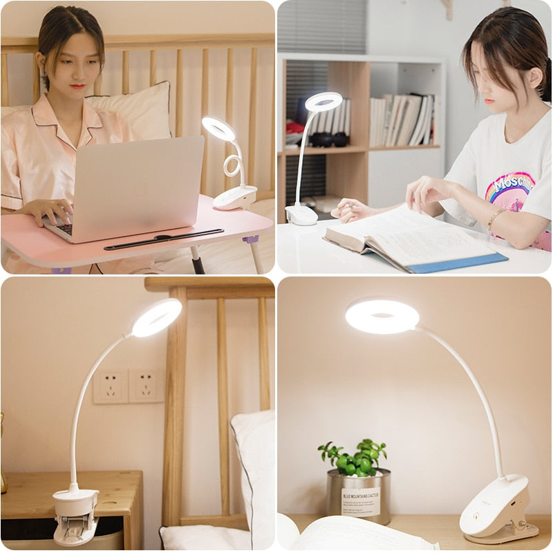 Wireless LED Touch Rechargeable 3 Modes Clip Desk Lamp 7000K Eye Protection