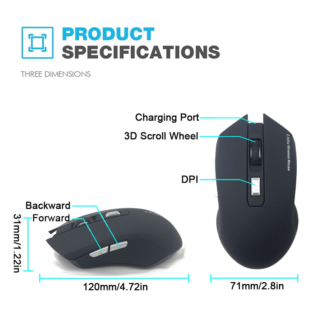 2.4G Rechargeable Wireless 6D Silent Button Mouse