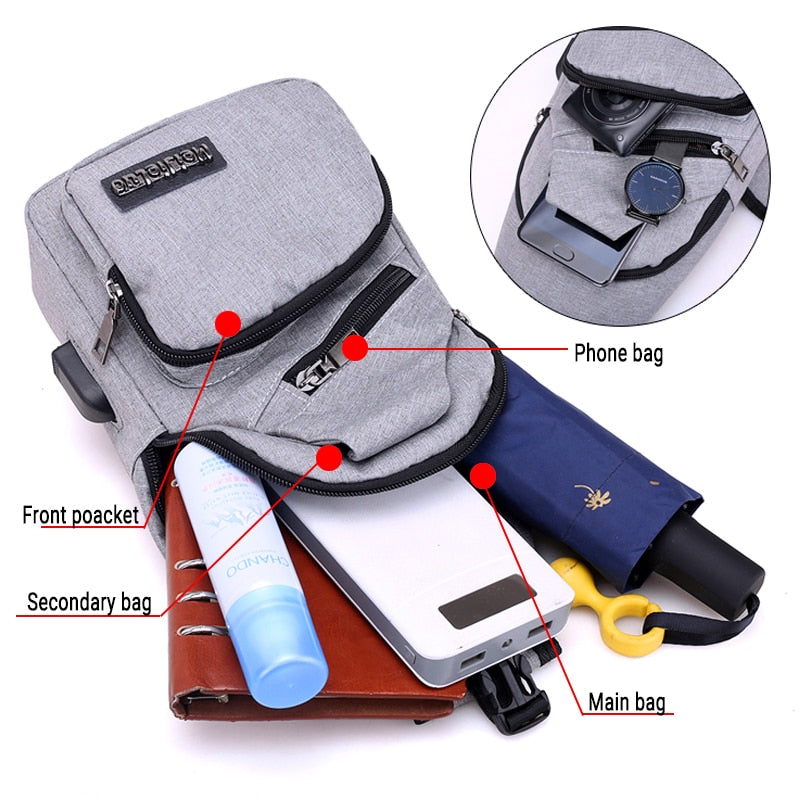 Anti-Theft USB Charging Travel Chest Shoulder Bag