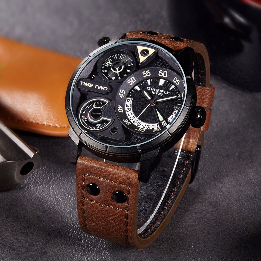 Men's Luxurious Waterproof Stereoscopic Two Time Zone Display Sport Watch