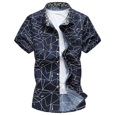 Men's Casual Short Sleeve Beach Button-Up Shirt
