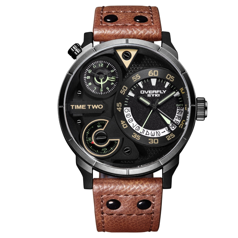 Men's Luxurious Waterproof Stereoscopic Two Time Zone Display Sport Watch