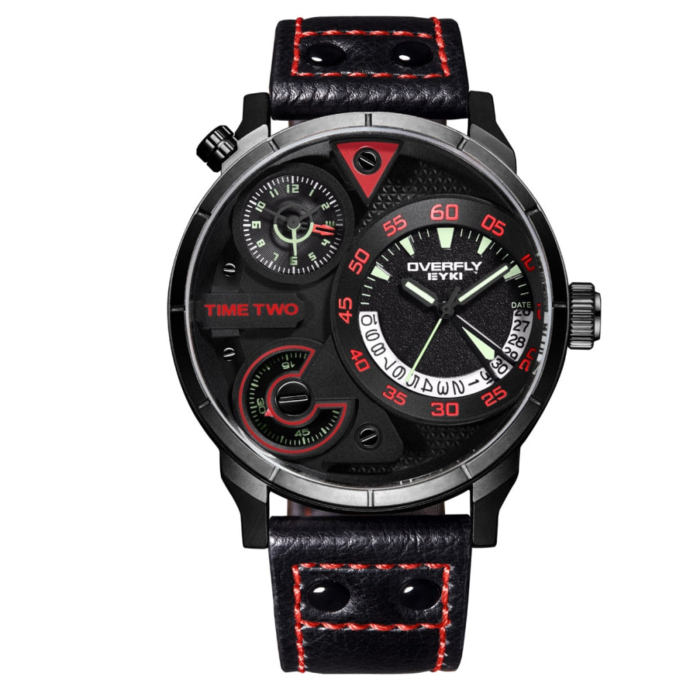 Men's Luxurious Waterproof Stereoscopic Two Time Zone Display Sport Watch