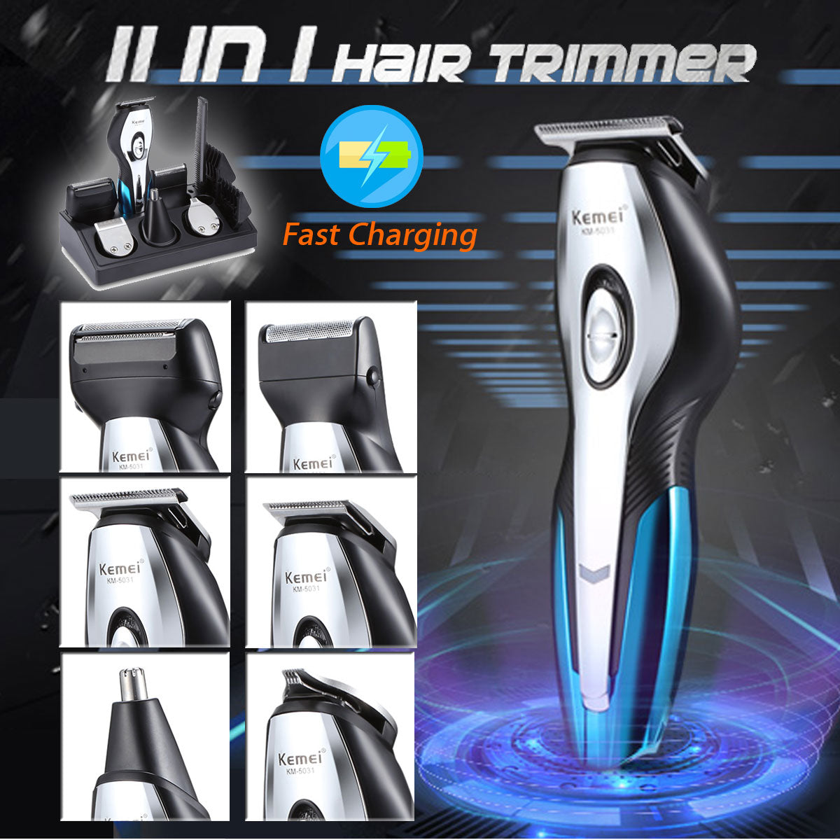 Rechargeable Electric Hair Trimmer 11 in 1 Clipper Electric Shaver