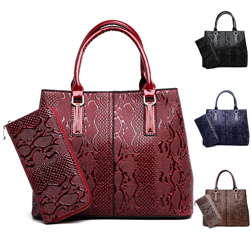 Women's Elegant Embroidery Leather Handbag with Matching Purse