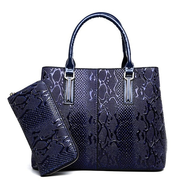 Women's Elegant Embroidery Leather Handbag with Matching Purse