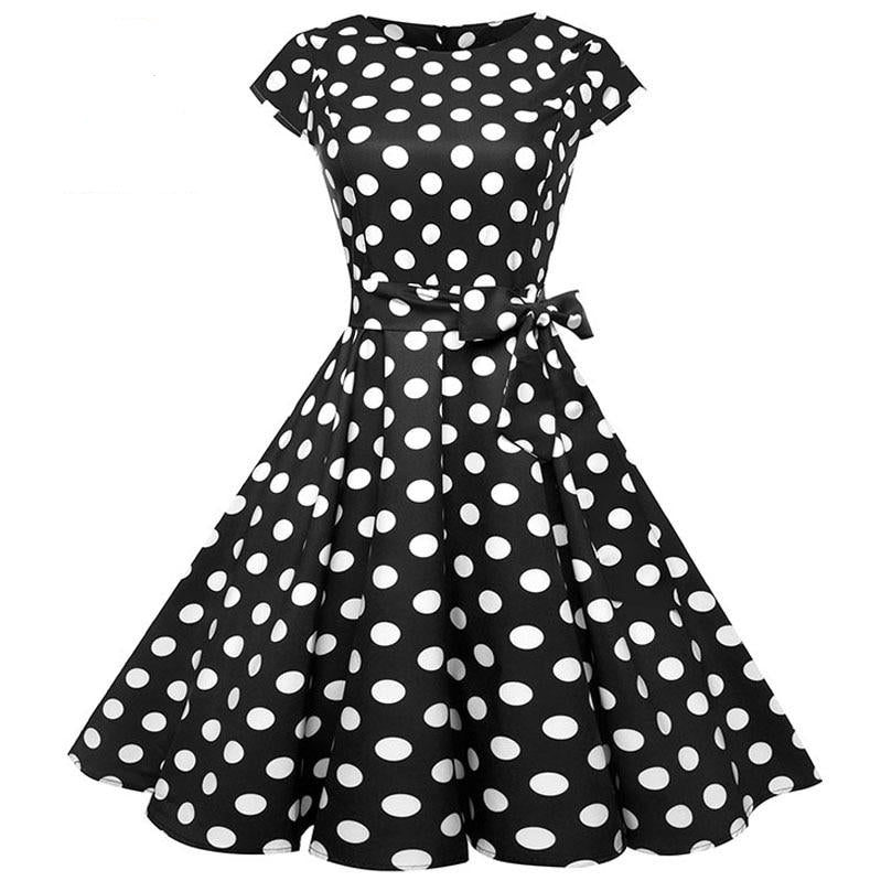 Women's Black White Polka Dot  or Floral Vintage Dress