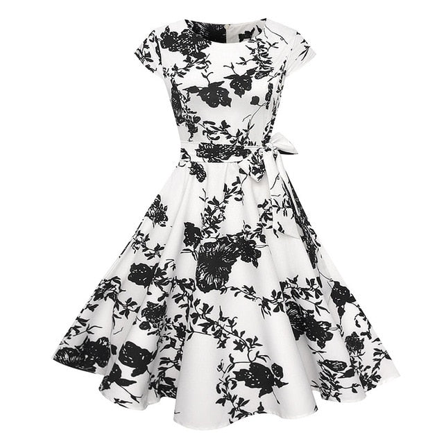 Women's Black White Polka Dot  or Floral Vintage Dress