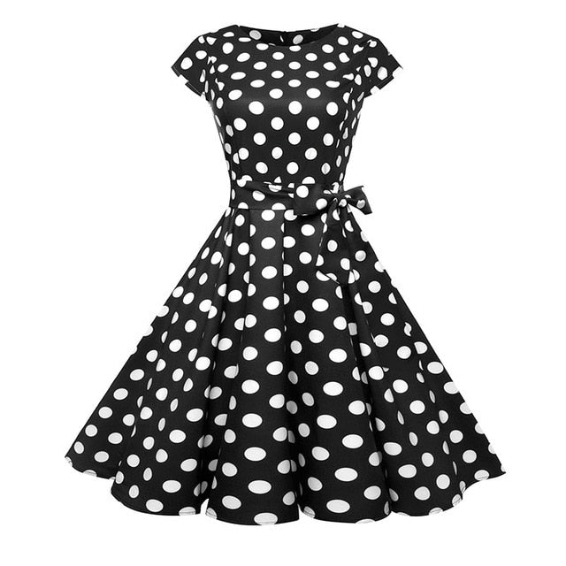 Women's Black White Polka Dot  or Floral Vintage Dress