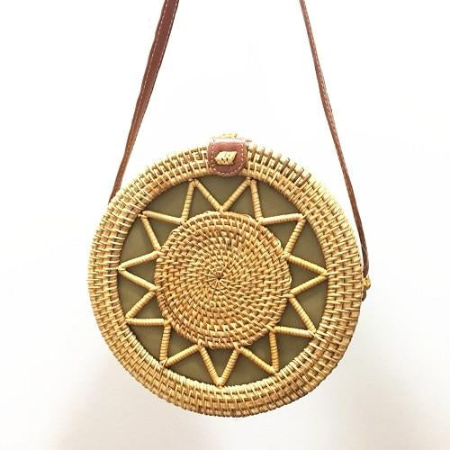 Women's Round Bohemian Straw Crossbody Shoulder Bag