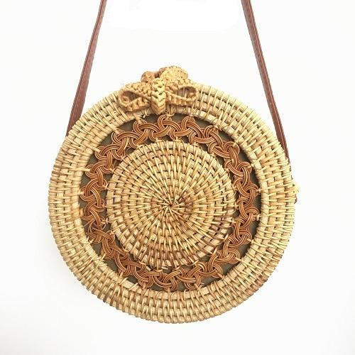 Women's Round Bohemian Straw Crossbody Shoulder Bag