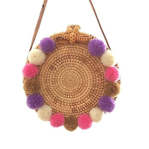 Women's Round Bohemian Straw Crossbody Shoulder Bag