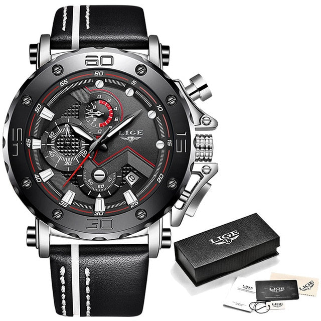 Men's Luxury Big Dial Military Quartz Leather Chronograph Watch