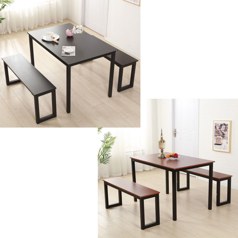 3 Piece: Modern Wooden Dining Table and Bench Set