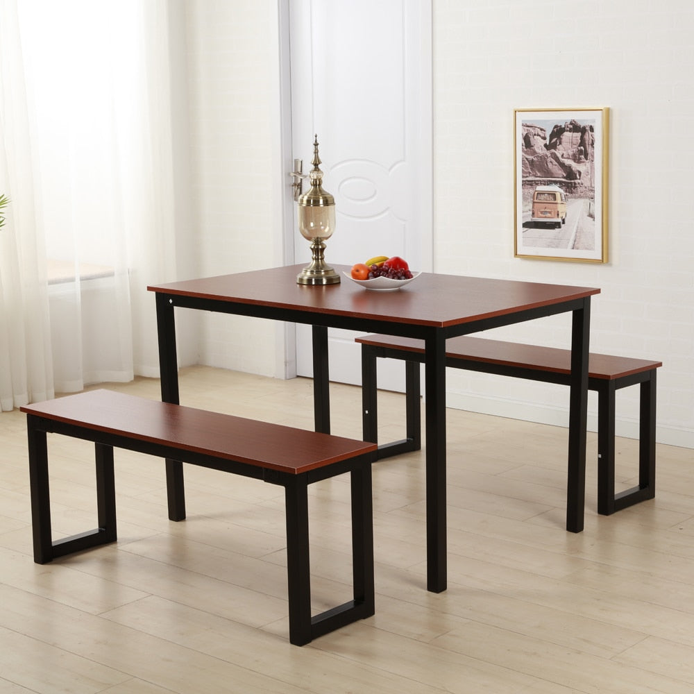 3 Piece: Modern Wooden Dining Table and Bench Set