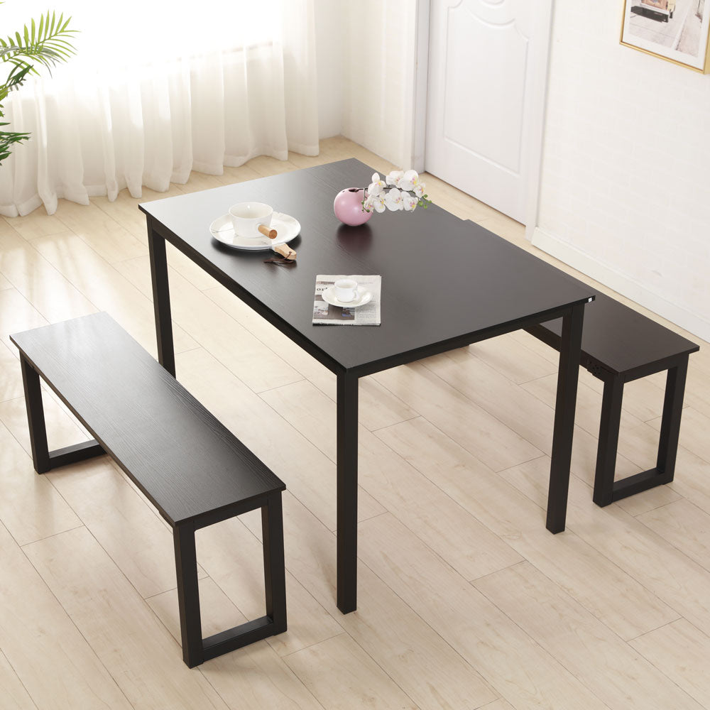 3 Piece: Modern Wooden Dining Table and Bench Set