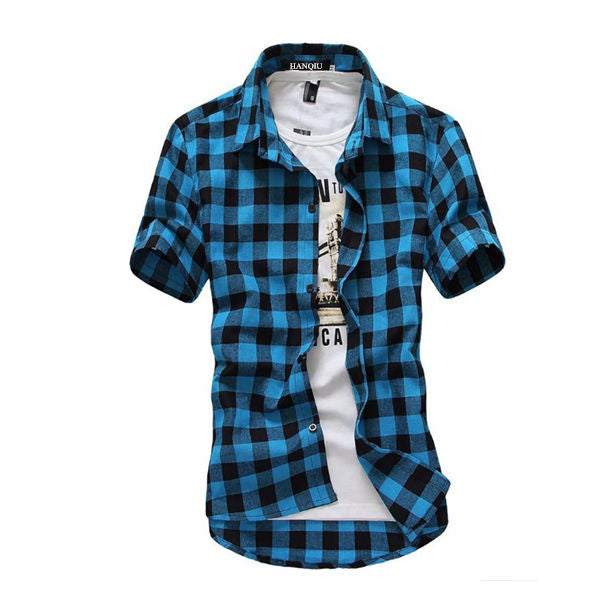 Men's Casual Plaid Short Sleeve Button-Up