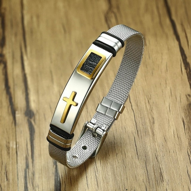 Adjustable Stainless Steel Cross Bracelet