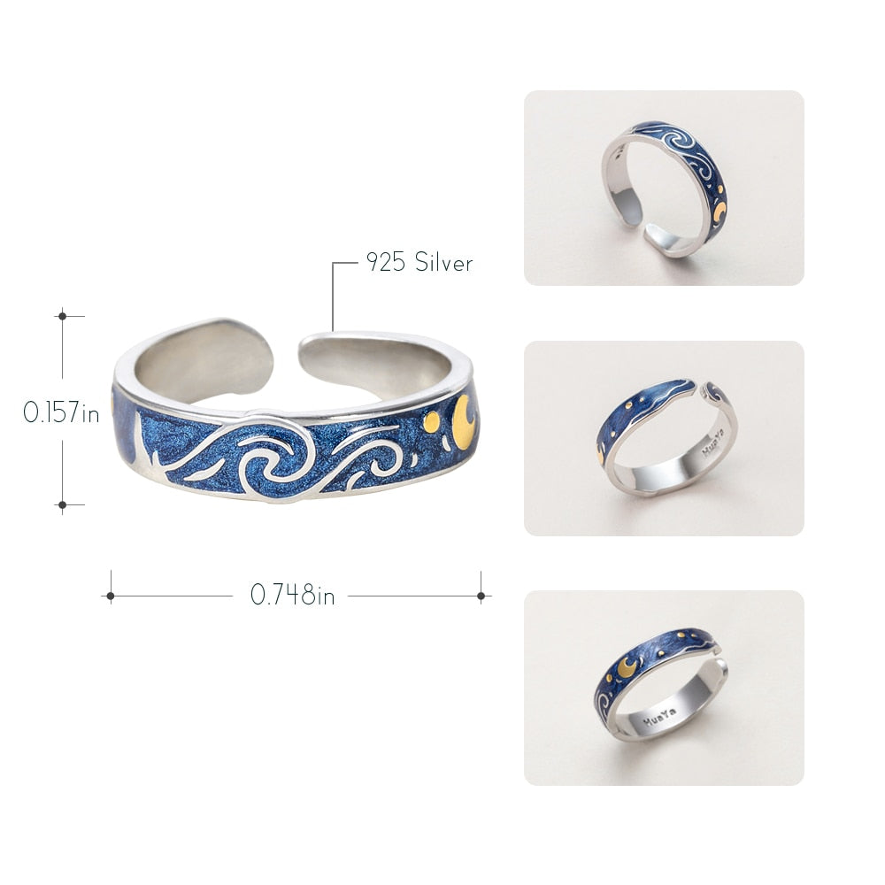 Women's Starry Night Enamel 925 Silver Ring