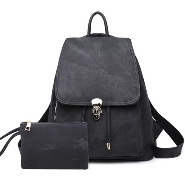 Women's High Fashion Leather Backpack & Clutch Purse