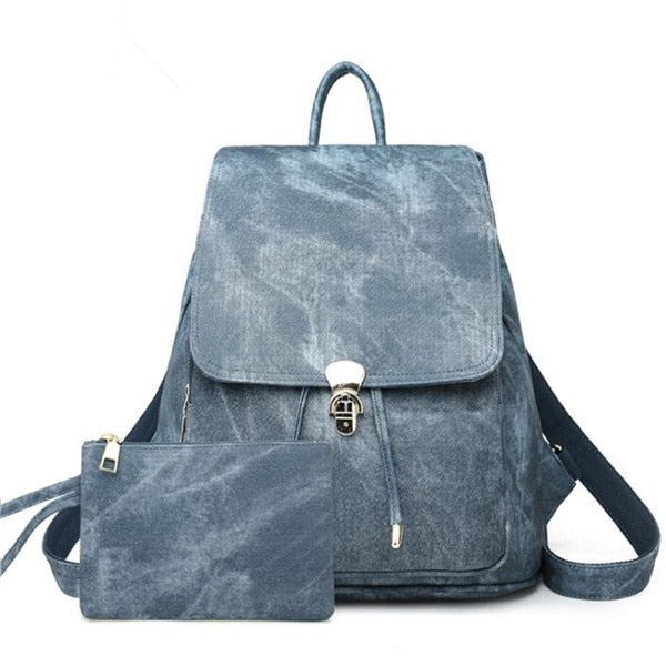 Women's High Fashion Leather Backpack & Clutch Purse