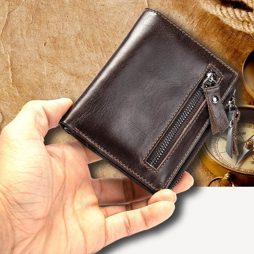 Men's Genuine Leather Zip-Closure Wallet