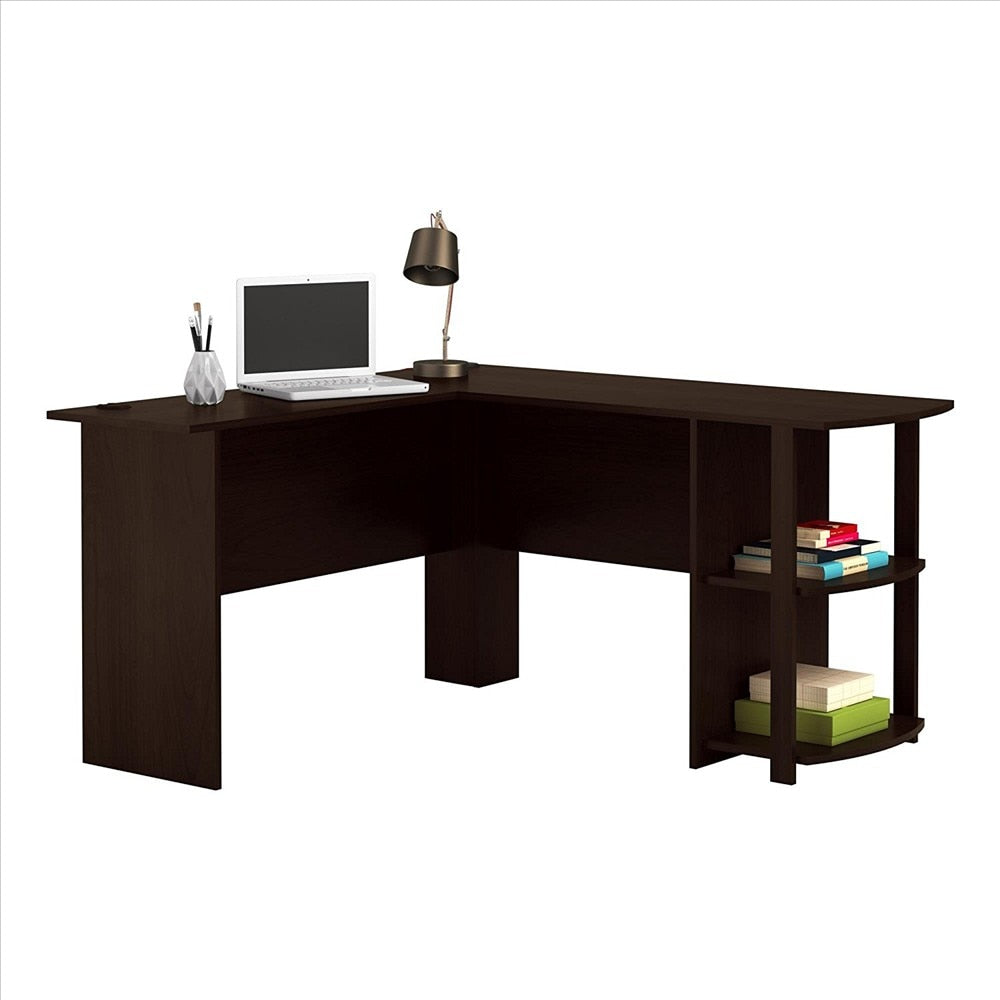 Wooden L-Shape Home Office Computer Desk with Shelves