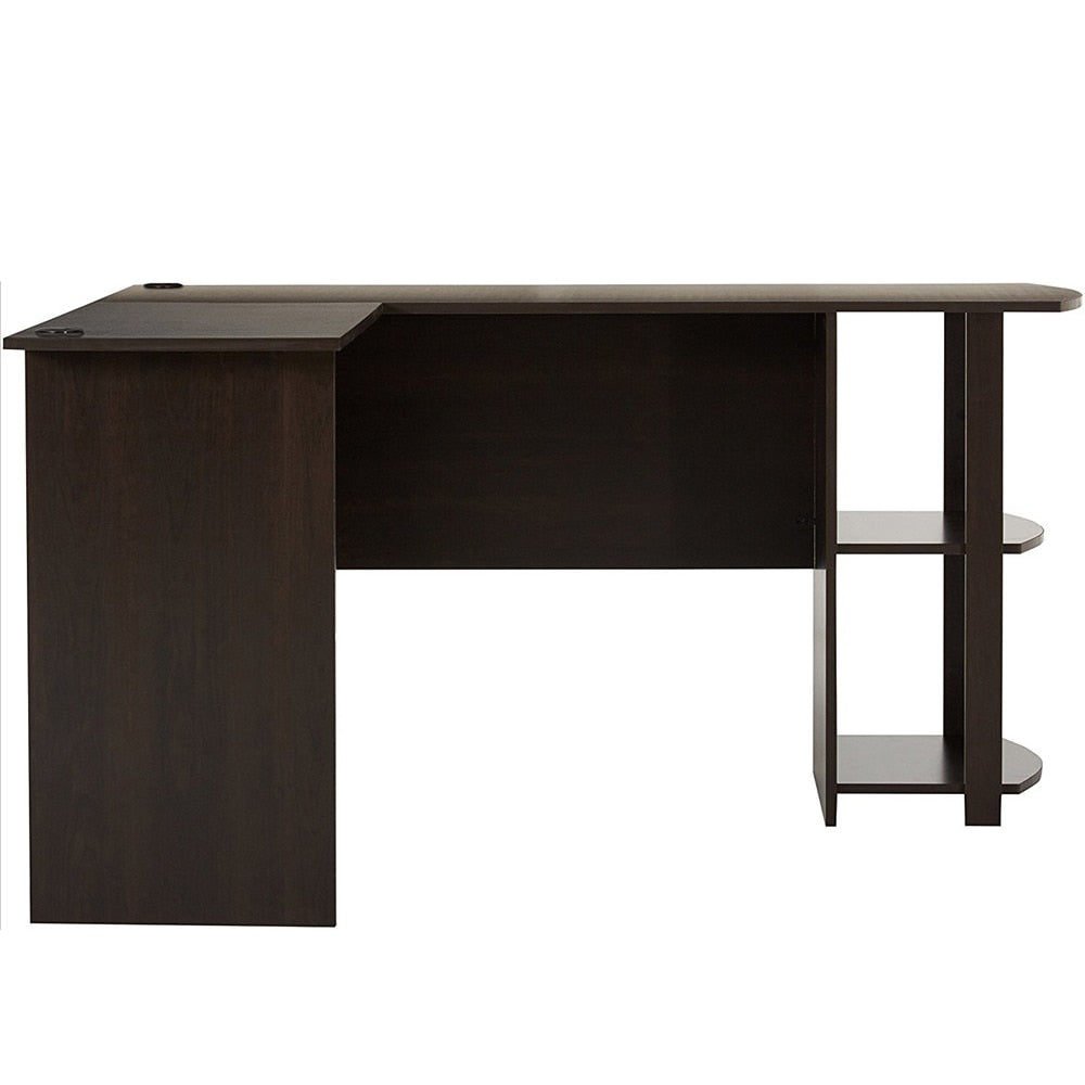 Wooden L-Shape Home Office Computer Desk with Shelves